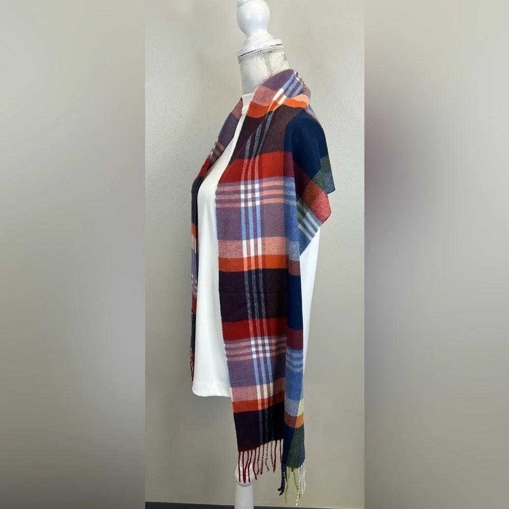Italy Design Cashmere Blend Colorful Plaid Scarf Fringe Soft Heritage Classic